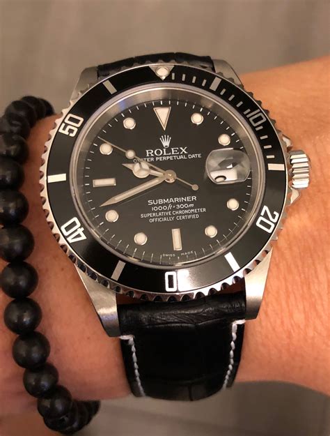 rolex black leather band|used rolex leather band watches.